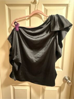 Express Black Satin Off-Shoulder Ruffle Blouse XL NWT